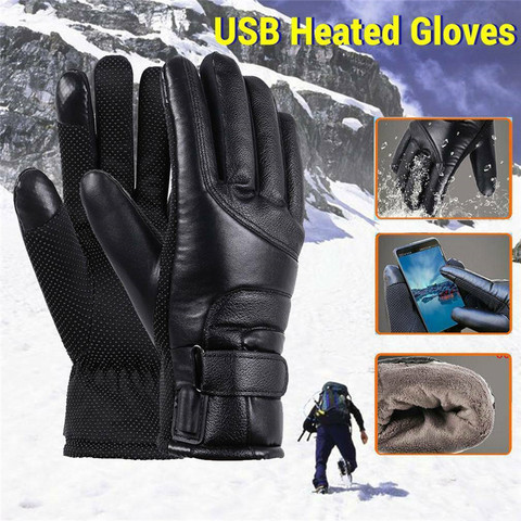 Men Heated Gloves Rechargeable USB Hand Warmer Electric Heating Gloves Winter Cycling Thermal Touch Screen Bike Gloves Windproof ► Photo 1/6