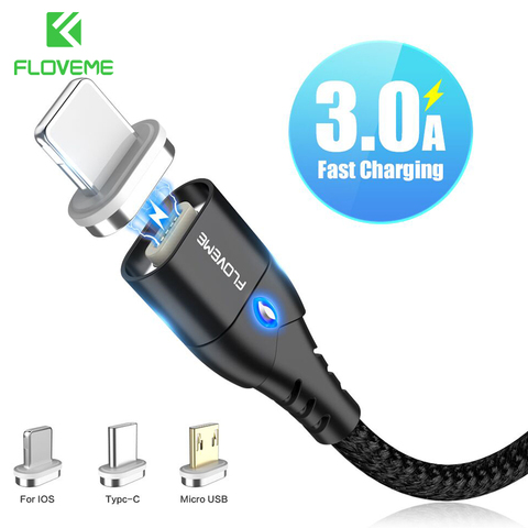 FLOVEME Magnetic Cable Micro USB Type C For iPhone Lighting Cable 1M 3A Fast Charging Wire Type-C Magnet Charger Phone Cable USB ► Photo 1/6