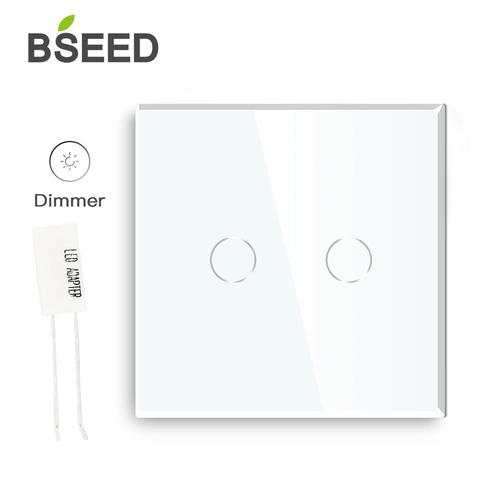 Bseed EU Standard Touch LED Dimmer 2 Gang 1 Way With Crystal Glass Panel Dimmer White Black Gloden Dimmer Switch ► Photo 1/6
