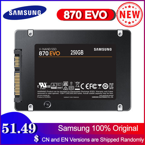 Original SAMSUNG SSD 870 EVO 250GB 500GB Internal Solid State Disk HDD Hard Drive SATA 2.5 250 GB 1TB 2TB Inch Desktop PC Laptop ► Photo 1/6