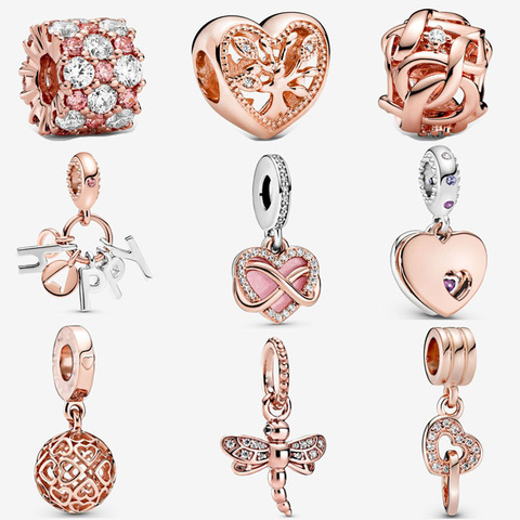New rose gold Infinity Heart Dangle woven bead fit pandora charms 925 Sterling Silver Beads bracelet DIY Jewelry 2022 Collection ► Photo 1/6