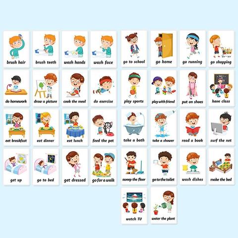 34pcs English Early Learning Flash Cards For Kids Daily Behavior Life Educational Word Card Kindergarten Teacher Teaching Aids ► Photo 1/6