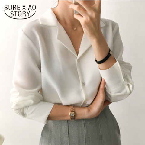 2022 Spring Long Sleeve Women Shirts Clothes Blusas Mujer Cardigan Women Blouses Vintage Solid White Chiffon Blouse Tops 9379 50 ► Photo 1/6