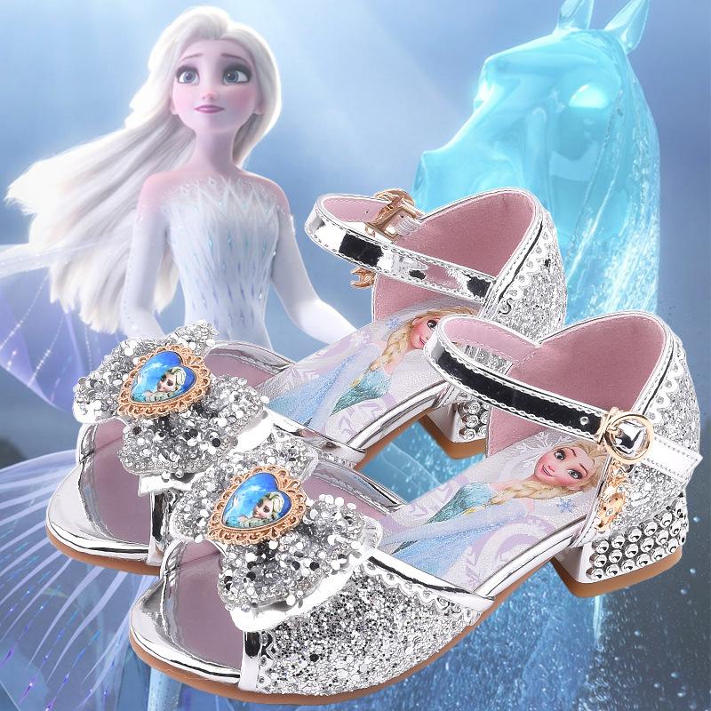 Frozen 2 Elsa Princess Girls Party Sequin Acrylic Crystal Shoes Beauty Sandal 