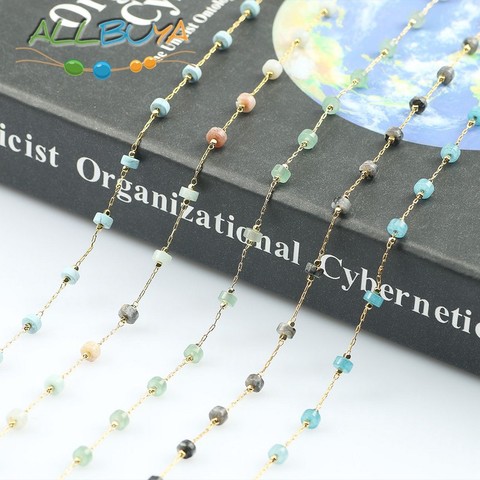 DIY Handmade Accessories Gold Color Wire Wrapped Rosary Chain Labradorite Beads for Jewelry Making Bracelets Necklaces Ankles 1M ► Photo 1/6