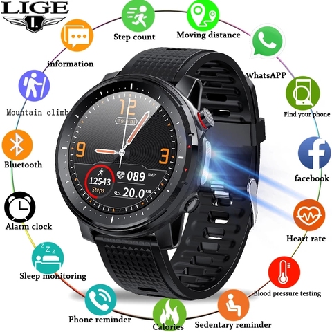 2022 LIGE IP68 Wasserdichte Intelligente Uhr Männer Herzfrequenz EKG Blutdruck Monitor LED Taschenlampe Sport Fitness Tracker sm ► Photo 1/6