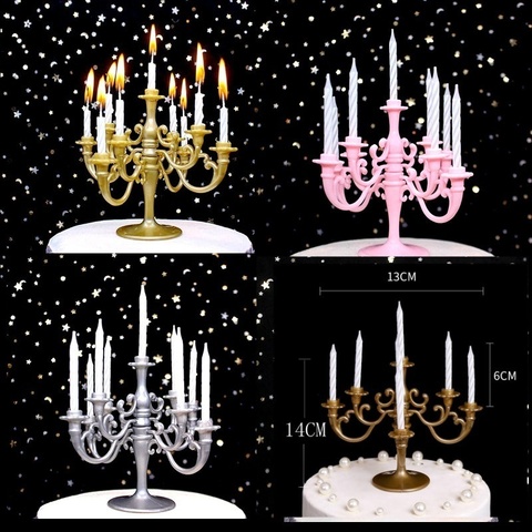 9PCS Candles and Candlestick Bracket 1 Set Cake Topper Birthday Party Cake Candle Holders Toppers Decoration ► Photo 1/6