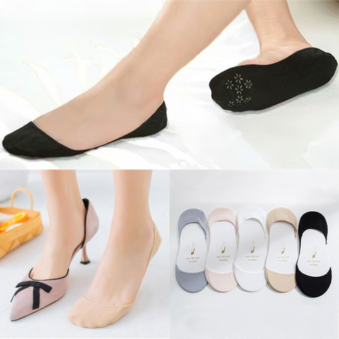 Cheap 5 Pairs Women Non-slip Boat Socks Candy Color Ankle Socks