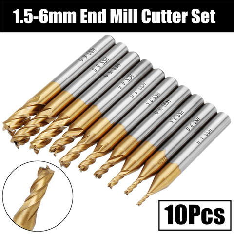 4 Flutes HSS Titanium Coating End Mill Cutter 6mm Shank CNC Router Drill Bits For Wood Steel 10pcs 1.5-6mm or 6pcs 2-6mm ► Photo 1/6