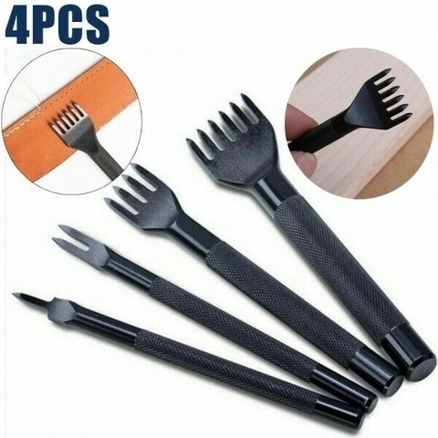 4 Pcs Quality Leather Craft Tools Hole Punches Stitching Punch Tool Set 1+2+4+6 Prong Leather Tools Set ► Photo 1/6
