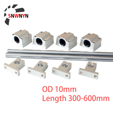 2pcs Optical Axis OD 10mm Linear Rail Shaft Length 300mm 400mm 500mm 600mm+4pcs SCS10UU Bearing Blocks+4pcs SK10 Bearing Support ► Photo 1/6