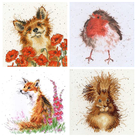 Gold Collection Counted Cross Stitch Kit Bothy Threads Poppy  Animal Fox Robin wreath Redbreast Squirrel good friend flowers ► Photo 1/6