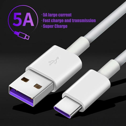 5A USB Type C Cable For Samsung S20 S9 S8 Xiaomi Huawei P30 Pro Fast Charge Mobile Phone Charging Wire White Cable ► Photo 1/6