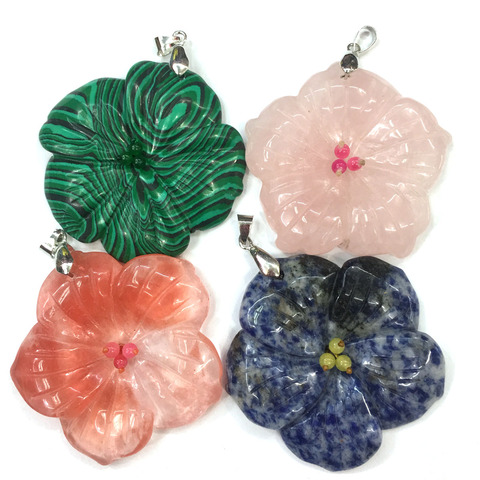 Natural Stone Flower Shape Pendant Crystal Agates Malachite Charm Pendant Making For Jewelry DIY Necklace Accessories Gifts 50mm ► Photo 1/6