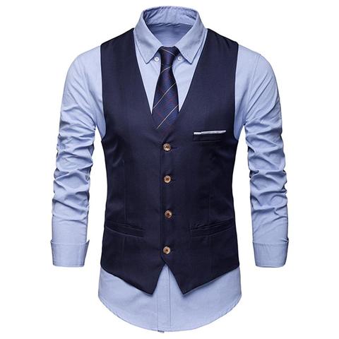 2022 New Men's Classic Formal Business Plus Size Men Solid Color Suit Vest Single Breasted Business Waistcoat Waistcoat ► Photo 1/6