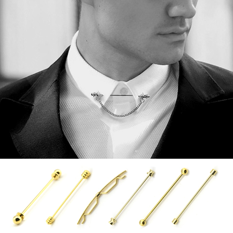 New Metal Tassel Neck Tie Collar Bar Pin Clip Ties Lapel Pins and Brooches Women Accessories Gifts for Men Brooch Jewelry Luxury ► Photo 1/6