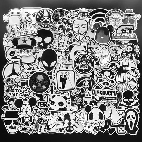 Metallic Black And White Graffiti Sticker For Laptop, Luggage, Guitar