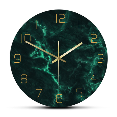 Marble Pattern Green Nordic Wall Clock Living Room Decorative Clock Minimalist Art Home Decor Creative Round Print Wall Clock ► Photo 1/6