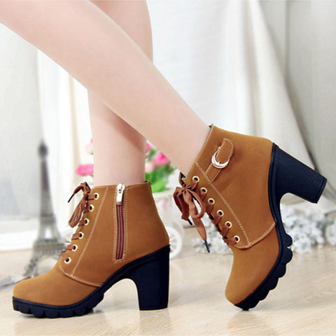 Women ankle boots autumn women shoes high heels 8.5 cm lace-up women martin boots botas de mujer plus size sd890 ► Photo 1/3