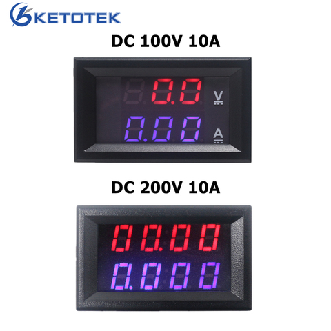 4 Bit Digital Voltmeter Ammeter Amp Volt Meter DC 200V 100V 10A Car Voltage Current Tester Meter Panel Red Blue LED Dual Display ► Photo 1/6