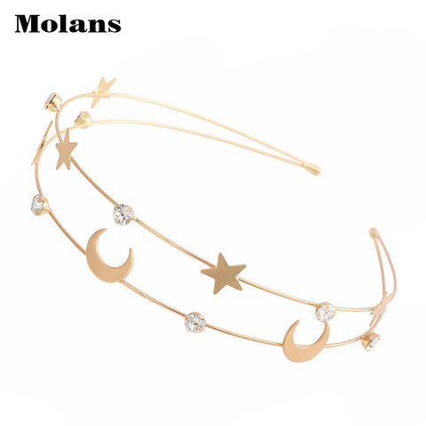 MOLANS New Gold Alloy Crystal Headband Butterfly Double Hairband Moon Star Inlaid Headhoop Woman Hair Accessories ► Photo 1/6