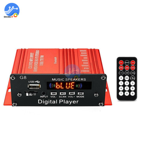 200W 12V Car Audio Bluetooth Amplifier HIFI Home Stereo FM Radio USB AUX TF LED Screen 2CH Power Amplifiers with Remote Control ► Photo 1/6