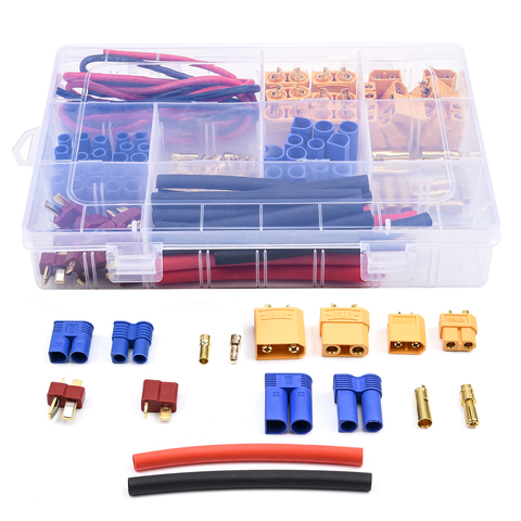 76pcs T-Plug / XT60 / XT90 / EC3 /EC5 Male &Female Plug Adapter Connectors Silicone Wire and Shrink Tubing Kit for RC Car /Frame ► Photo 1/6