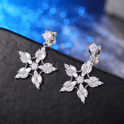 Fashion Style zircon Stone snowflake Clip on Earrings Women's Non Pierced Ear Clips Earring for Girl gift brincos Klipsy Jewelry ► Photo 1/6