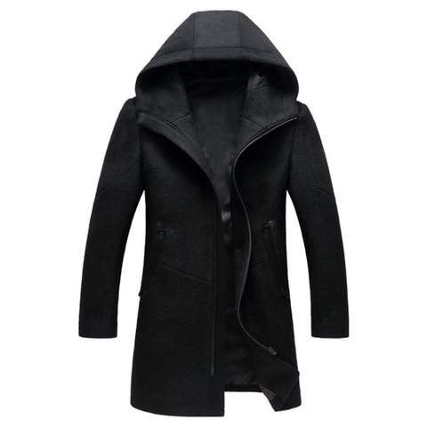 Autumn Winter British style men's wool coat New design Zipper Long trench coat Brand Clothing Top quality hooded woolen coat men ► Photo 1/6