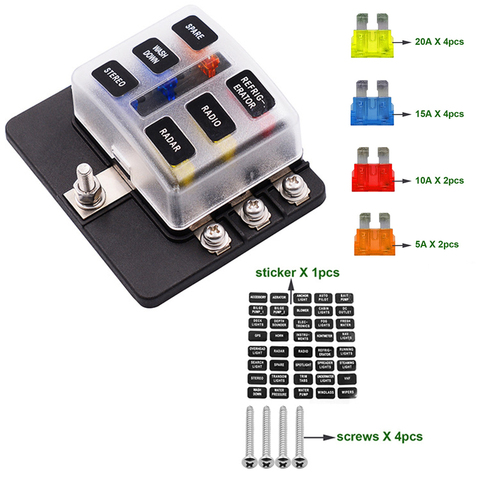 12V 24V Blade Fuse Box Holder 6 Ways Modified Fuse Box Terminal Block with LED Warning Light for Car Boat Marine Trike ► Photo 1/5