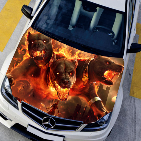 HD Printed Game Hood Vinyl Stickers Flame Hell Cerberus Engine Cover Decals Sticker On Car Auto Accessories ► Photo 1/3