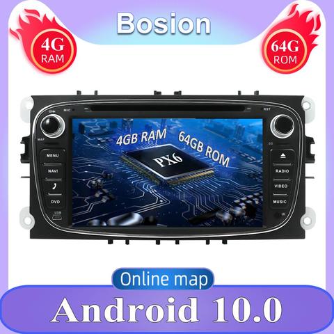 For Ford 2 din Android 10.0 Car DVD Multimedia Player for Focus Mondeo S-MAX C-MAX Galaxy 4G 64G radio 2din GPS Navi head unit ► Photo 1/6