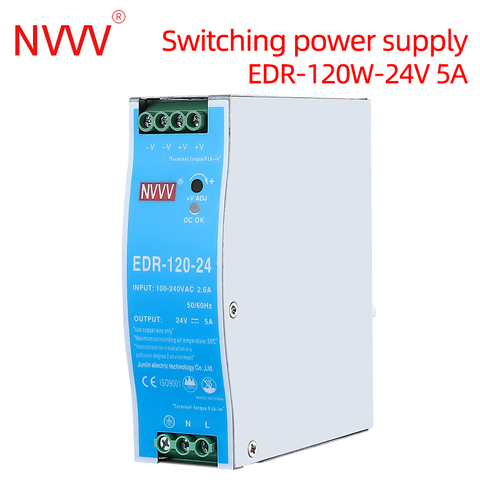 NVVV 75w 120w EDR Series DIN Rail Type Power Supply ultra-thin AC110V/220V to 24V 5A 12V 10A DC Source Transformer Single Output ► Photo 1/6