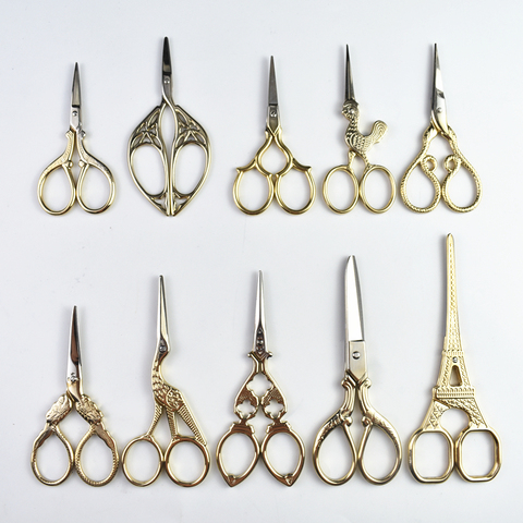 Scissors 2 Sizes Stainless Steel Gold Sewing Short Cutter Durable High  Steel Vintage 