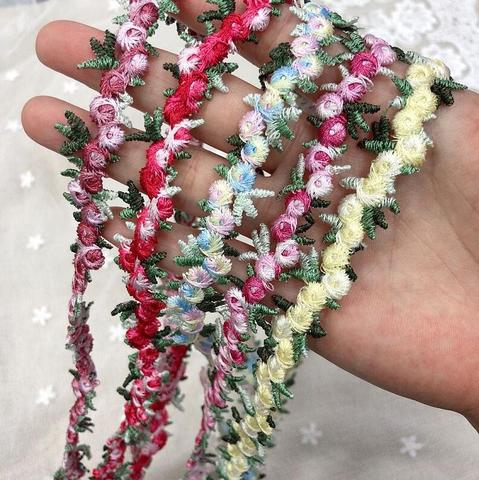 2 Yards Pink Red Green Polyester Leaves Embroidered Lace Trim Ribbon Handmade DIY Sewing Craft For Costume Hat Decoration ► Photo 1/6