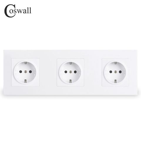 COSWALL Wall Power Socket Grounded 16A EU Standard Triple Outlet With Children Protective Door Black White Gold Grey PC panel ► Photo 1/6