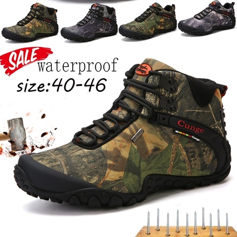 Men High Top Hiking Shoes 2022 Durable Waterproof Anti-Slip Outdoor Climbing Trekking Shoes Military Tactical Boots ► Photo 1/6