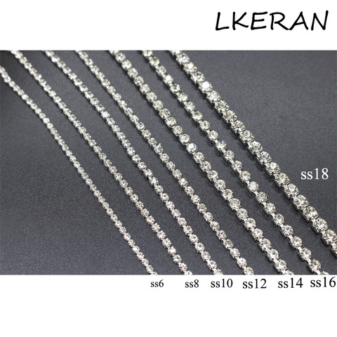 LKERAN 5Meter/lot 7 Sizes Clear Sew on Crystal Rhinestone Chain Silver Base Dense Claw Glass Rhinestone Trim DIY Accessories ► Photo 1/6