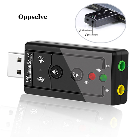 Oppselve 7.1 External USB Sound Card Adapter Audio 3D USB to 3.5mm microphone Speaker Headphone Interface For Laptop PC Mac Win ► Photo 1/6