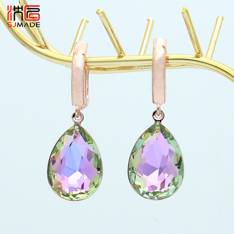 SJMADE Korean Fashion Colorful Big Water Drop Crystal Dangle Earrings For Luxury Elegant Women Jewelry 585 Rose Gold Eardrop ► Photo 1/6