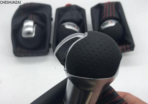 Honeycomb hole AT Shift Knob With Boot Fit DSG Stronic Shift Lever Black and red lines Dust cover for audi A3 2010+ ► Photo 1/6