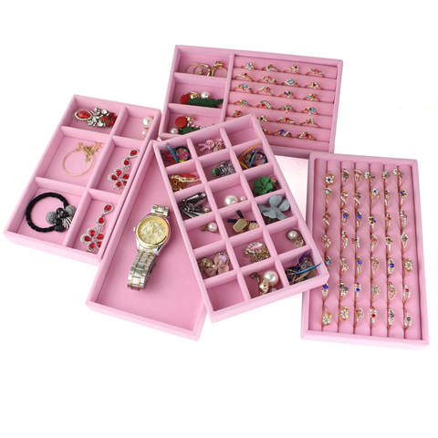 Velvet Pink Grey Jewelry Storage Tray Ring Earring Organizer Drawers High Quality Pretty Jewelry Tray 18 Slots ► Photo 1/6