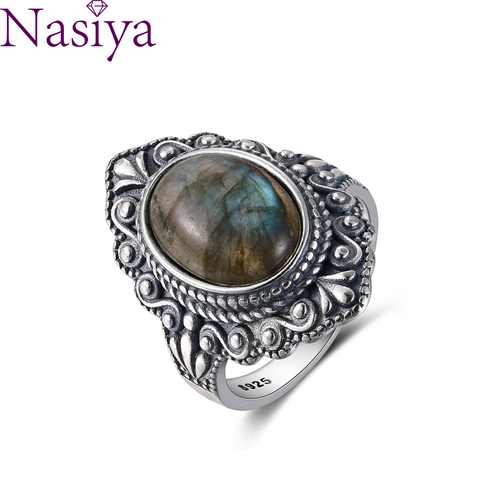 Nasiya Vintage Oval Natural Labradorite Rings For Women 925 Sterling Silver Ring Jewelry Finger Ring Gemstone Rings Party Gift ► Photo 1/6