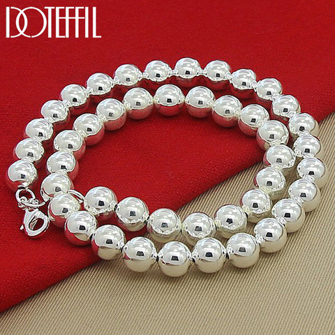 DOTEFFIL 925 Sterling Silver 10mm Hollow smooth bead ball beaded Necklace For Women Men Engagement Wedding Fashion Charm Jewelry ► Photo 1/5