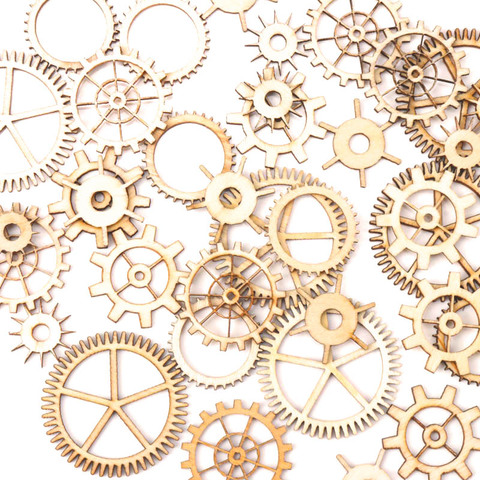 Unfinished Wood Craft Gear Wheel Scrapbooking DIY For Handmade Home Decor Mix Natural Wooden Embellishments 20-40mm 36pcs ► Photo 1/5