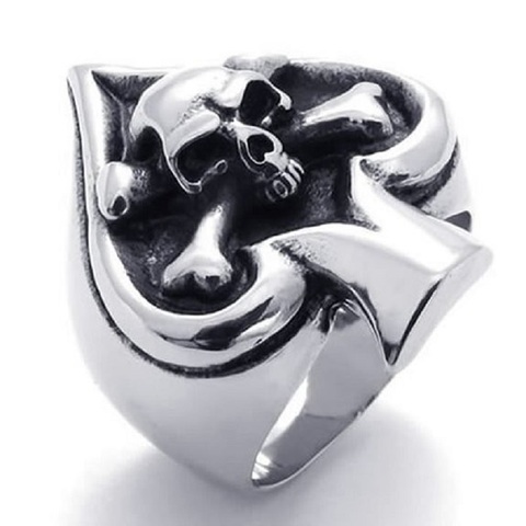 Vintage Gothic Skull Biker Tribe Ace of Spades Stainless Steel Mens Ring ► Photo 1/3