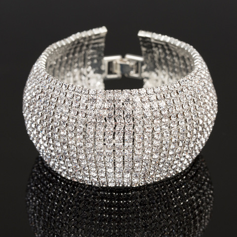 Luxury Rhinestone Full Drill Bracelet for Women Crystal Cuff Bracelet Wedding Bridal Bracelet Gold Silver Color Bracelet Jewelry ► Photo 1/6