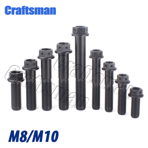 1Pcs Titanium M8 M10x15-90 mm Motorcycle Disc Brake Screw Titanium Bolts Black Color Hexagon Flange Head Screw Ti Motor Fastener ► Photo 1/4