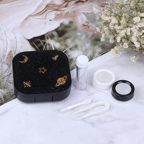 Portable Contact Lenses Box Moon Star Space Black With Mirror Contact Lens Case For Women Kit Holder Eyewear Accessaries ► Photo 1/6