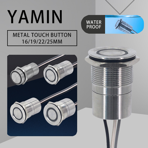 16/19/22/25mm Touch Metal LED Push Button Switch Stainless Steel 30s Time Delay NO NC Waterproof Latching Lock IP68 ► Photo 1/4